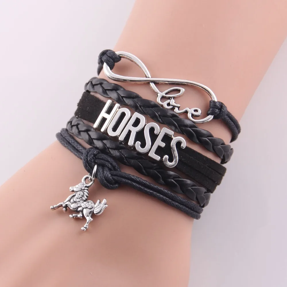Женский кожаный браслет с шармами лошади|infinity love horses bracelet|horse braceletmen bracelet |