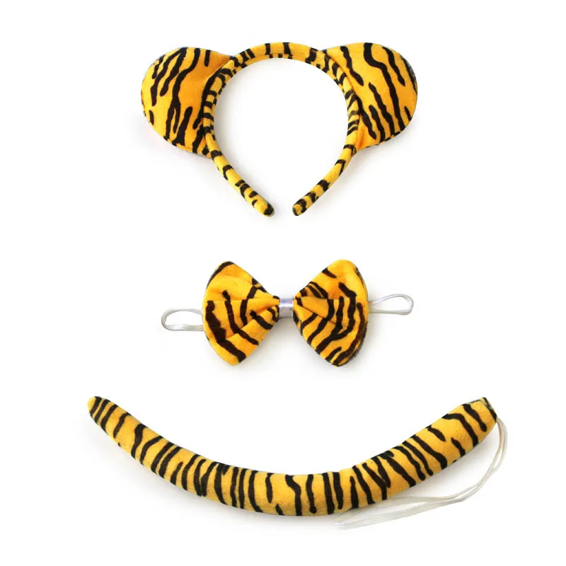 Детская повязка на глаза для косплея с изображением животного тигра, юбка-пачка, комплект с галстуком-хвостом, Детские вечерние костюмы для дня рождения, реквизит на Рождество, Хэллоуин - Цвет: 3pcs a set