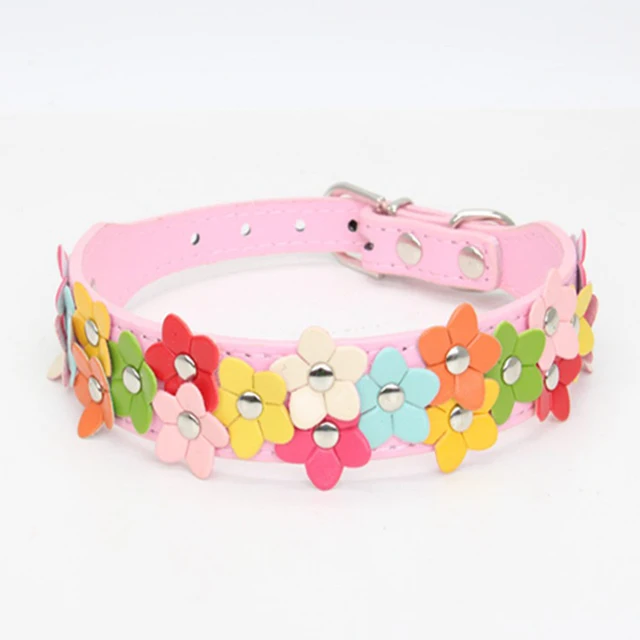 Flower Dog Collar Cute Leather Studded Dogs Necklaces Pet Collars For