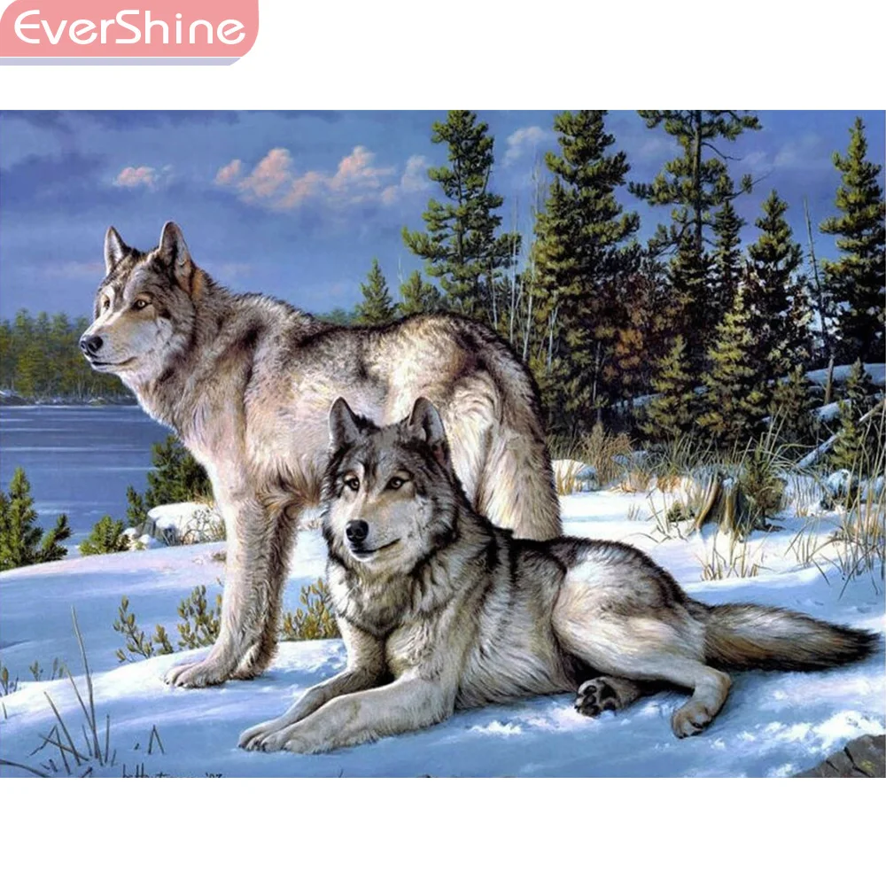 

EverShine Diamond Painting Wolf Diamond Mosaic Animals Wolves Picture Of Rhinestones Winter Diamond Art Cross Stitch Kit