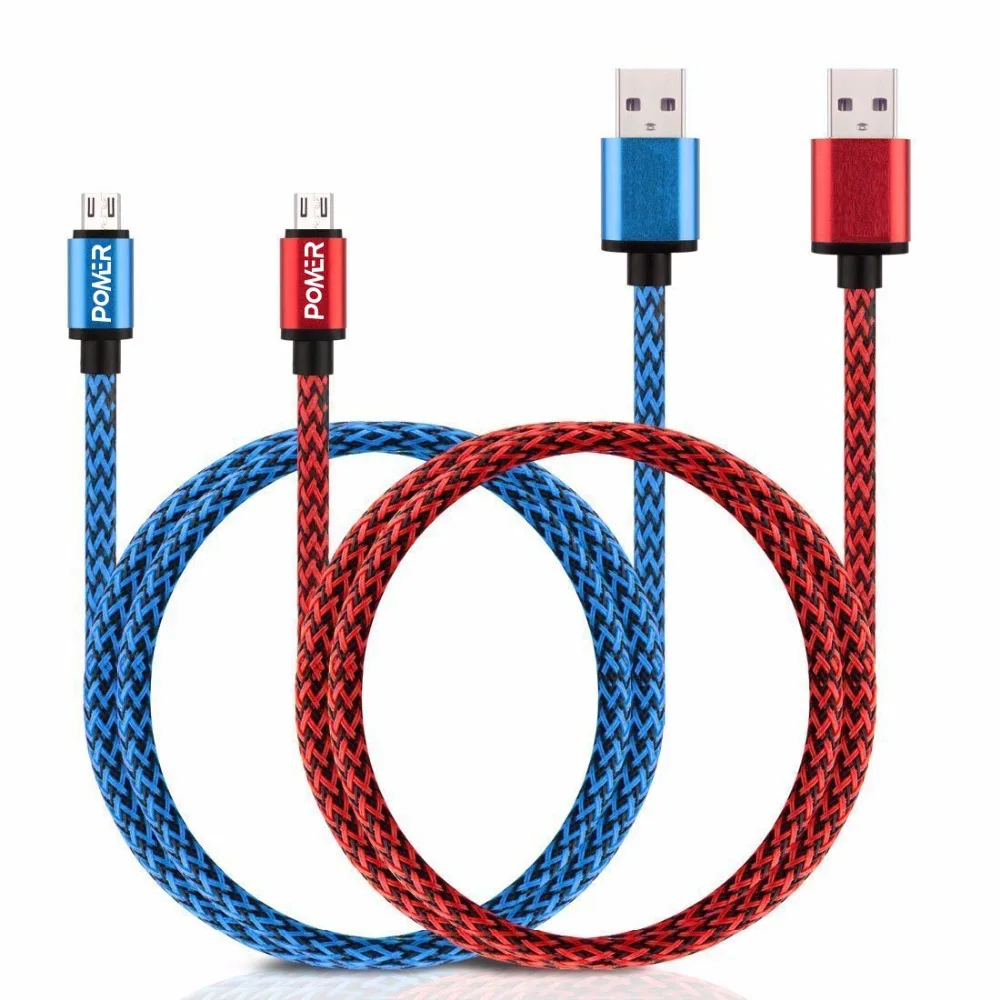 POMER 1m/2m Micro USB Cable Nylon Braided Cord Data Sync