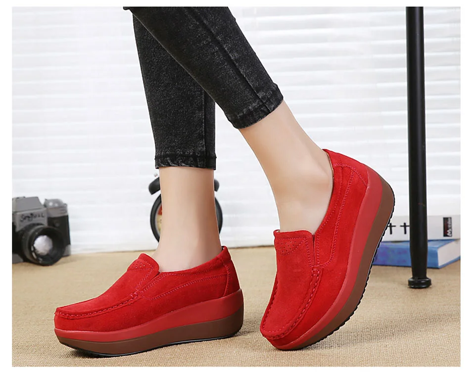 QWEDF Women Flats Platform Loafers Ladies Elegant Genuine Leather Moccasins Shoes Woman Slip On Casual Women's Shoes DC-101