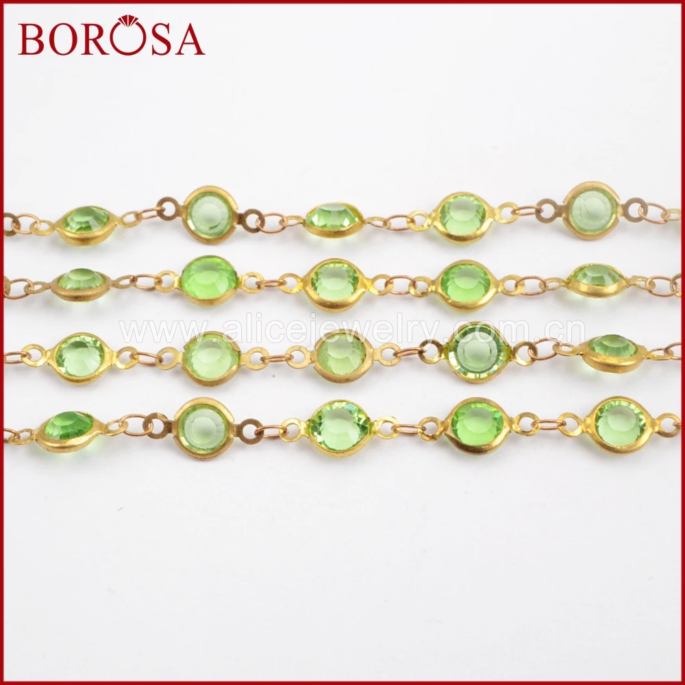 

BOROSA New Arrival Gold Color 7mm Green Crystal Faceted Beads Coin Rosary Chains Drusy Beads Chains for Jewelry Findings JT195
