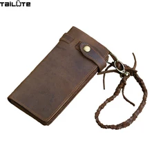 TAILUTE Genuine Crazy Horse Cowhide Leather Men Wallets Vintage Purse With Card Holder Vintage Long Wallet Clutch Wrist Bag