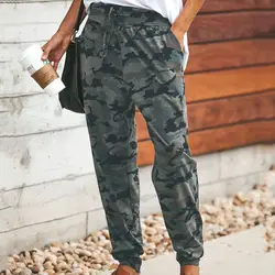 Горячие Для женщин камуфляжные штаны Повседневное Camo Sweatpant модные серые синие брюки Camo Высокая Талия свободные дамы брюки