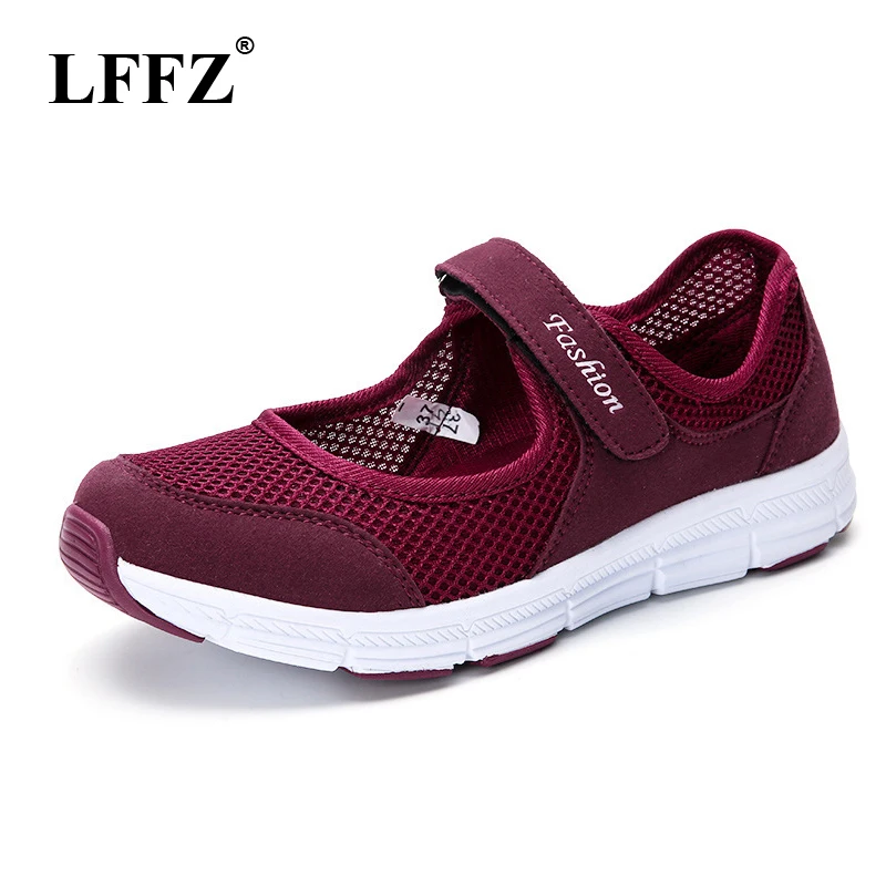 Kopen LFFZ 2018 Nieuwe Lente Zomer Air Mesh Casual Schoenen Voor Vrouwen Platte Zachte Bodem Sneakers Ademende Schoenen Vrouwen JH131