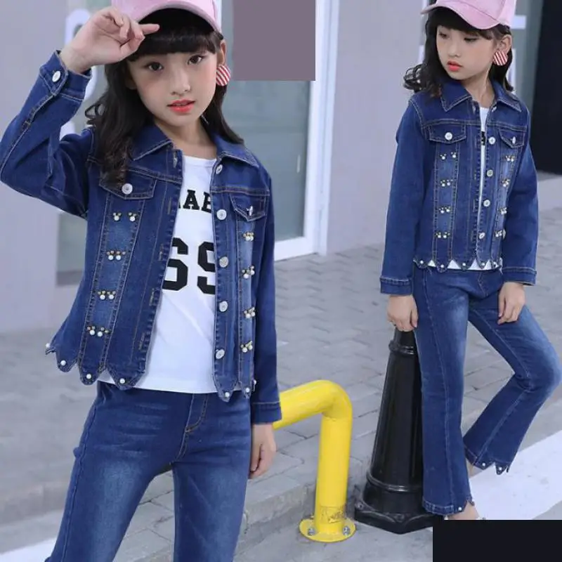

2018 New Autumn Kids Clothing Sets Teenage Girls Denim Jackets Toddler Girls Clothes Children Clothing Set Denim Jackets + Jeans