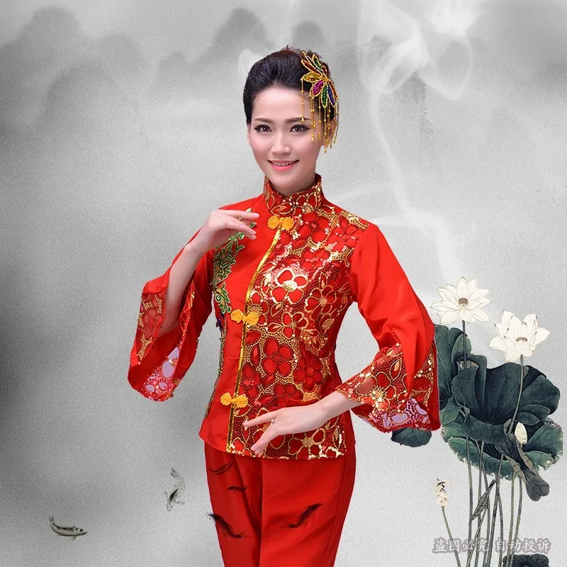 Новый Осенний красный старый Вентилятор Танцы Китайская народная Танцы Yangko Танцы одежда женские сценические костюмы классические