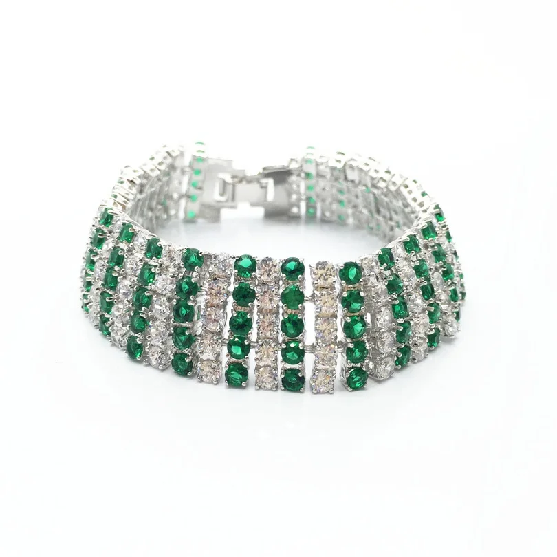 

18cm bracelet Grecious Green round AAA+TOP quality shiny white silver & white gold color jewelr