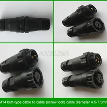M14 кабель для кабеля(винтовой замок) диаметр кабеля 4,5-7,5 мм IP68 водонепроницаемый разъем, штекер и гнездо для типа кабеля