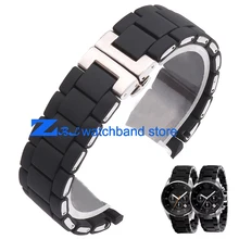 Rubber watchband Stainless steel in Black silica gel for AR5858 male 23mm AR5868 female 20mm watch