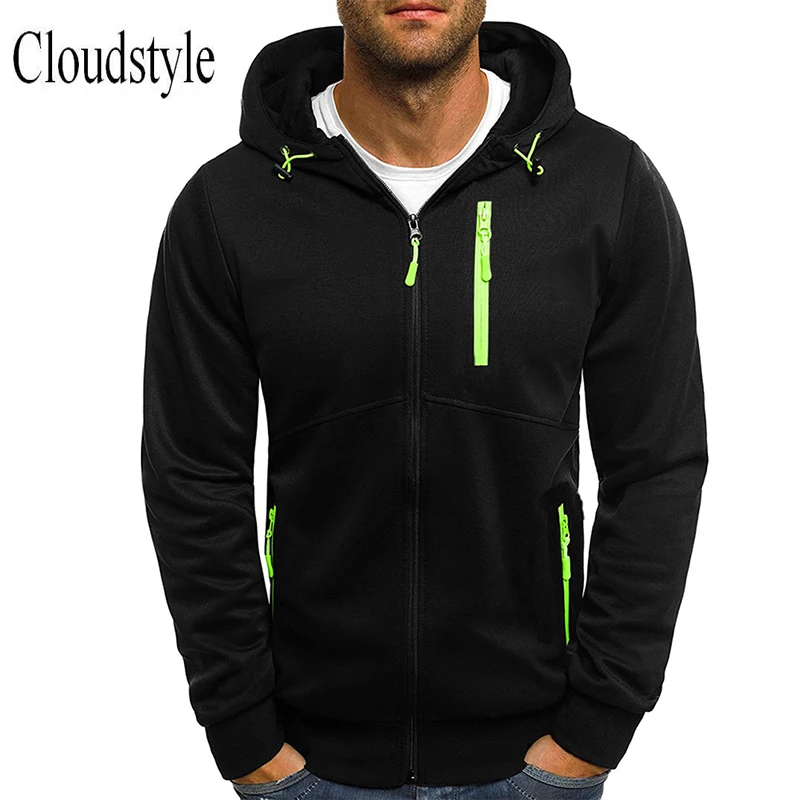 

Cloudstyle Fashion Hoodies Mens Sports Wears Sweatshirts Solid Color Male Hoodies Green Zippers Pockets Hooded Casual Style