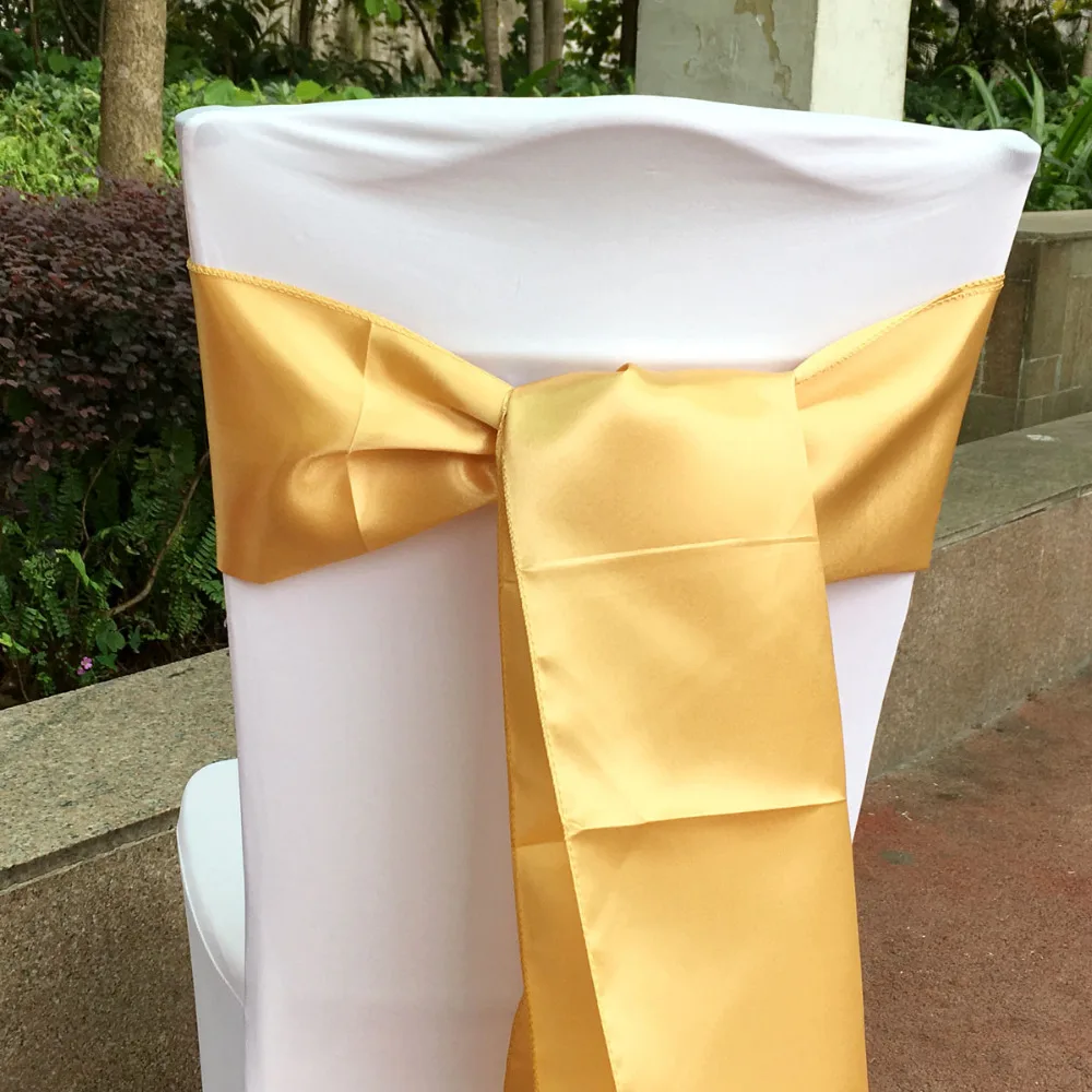 50 pcs /lot Gold 6"x108" Chair Bands Satin Chair Sash Bow for Wedding