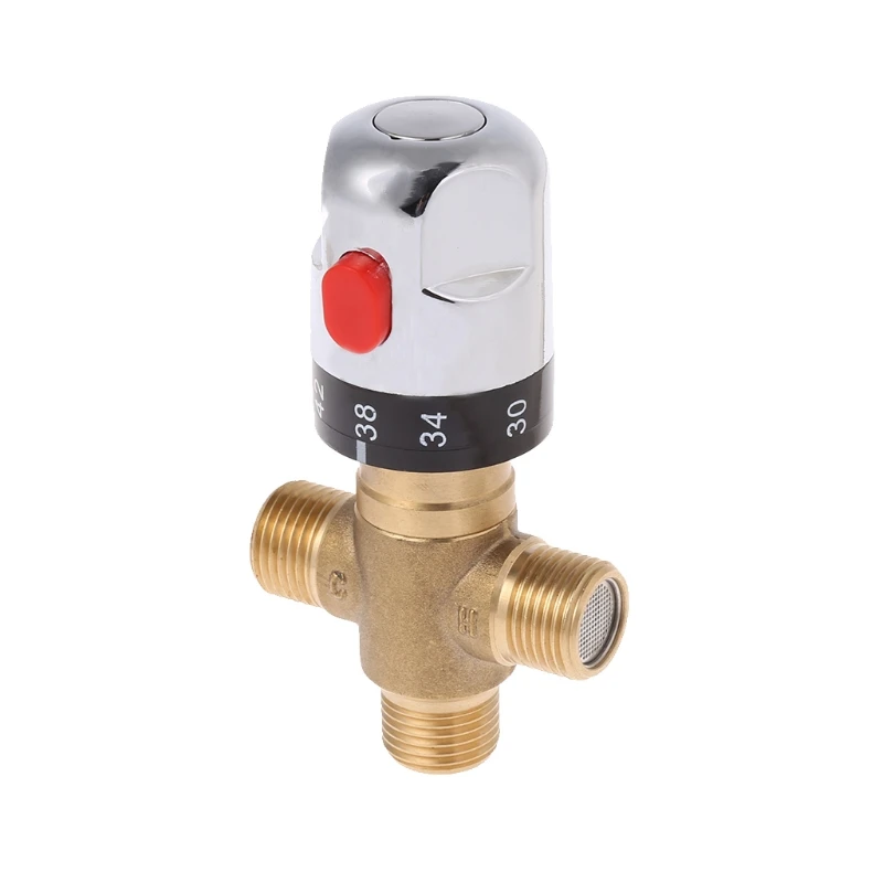 Solid Brass G1/2 Male 3 Way Thermostatic Mixing Valve Shower Water