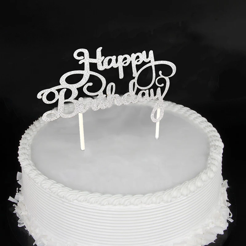 

Silver Gold Glitter Paper Happy Birthday Cake Topper Party Decorations Kids Baby Boy Girl Adult Frozen Supplies Unicorn
