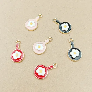 

Free Shipping 60pcs 20x12mm Enamel Alloy Cute Egg Pan Shape Jewelry Charms Gold Tone Plated Drip Oil Ornament Earring Pendants