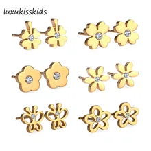 LUXUKISSKIDS New 6Pairs Box Stainless Steel Mixed Stud Earrings with Crystal Cubic Zirconia Fashion Earrings Women