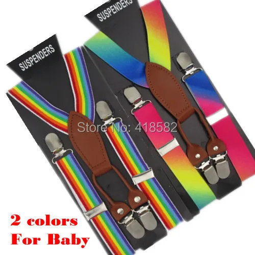 

BD031--2.5*65 CM 4 clips Baby leather suspenders colorful Rainbow Stripe Kids Suspenders for 2-8 years boys and girls