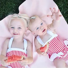 Детский купальник в полоску с бантом, бикини, Цельный купальник для девочек, бикини, купальный костюм