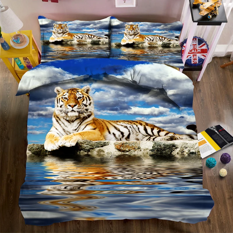 

Waterside tiger 3d effect photo bed linen can be customized photo pattern