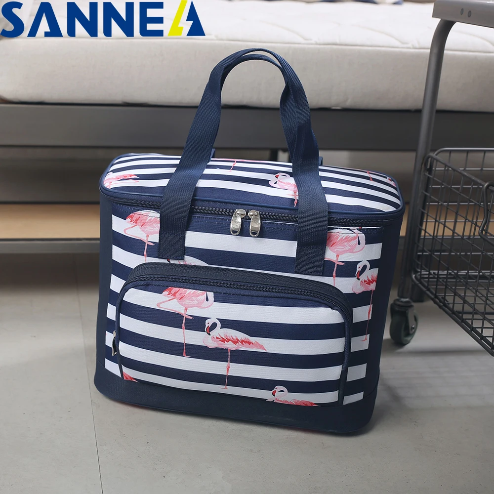 

SANNE 20L Flamingo Thicken Foldable Fresh Waterproof Polyester Lunch Bag Refrigerator Insulated Cooler Bag Insulation Ice Pack