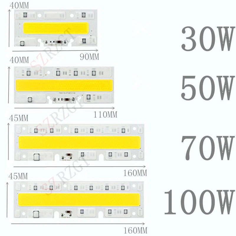 Светодиодный COB чип полный ватт 30 Вт 50 Вт 70 Вт 100 Вт белая лампочка 220 В вход Smart IC DIY уличный светодиодный прожектор
