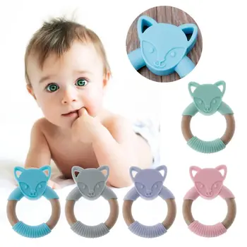 

Baby Fox Ring Design Exercise Grip Teething Toy Silicone-Wood BPA-Free Teether Soothe Baby's Sore Gums Newborn Shower Gifts
