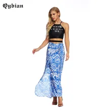 Вдохновленная Женская юбка тонкая боковая открывающаяся многослойная длинная юбка высокая талия свободный пояс Талия Повседневная Макси юбка пляжный цыганский Бохо-стиль