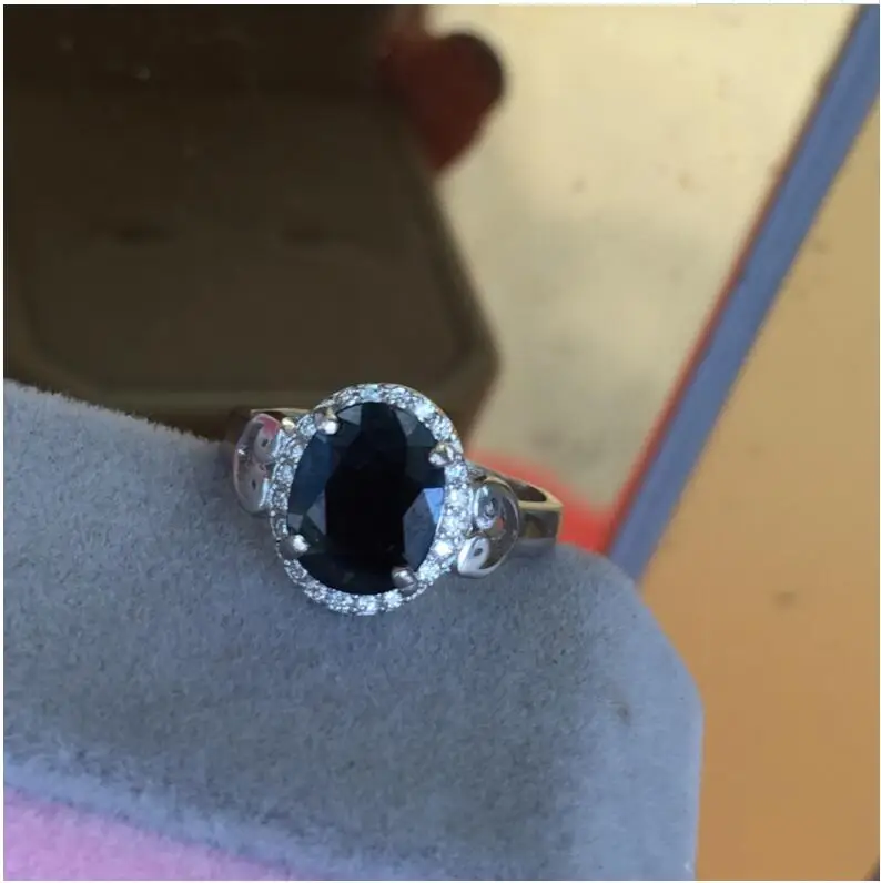 Натуральный настоящий синий сапфир кольцо из стерлингового серебра 925 пробы ювелирные изделия ручной работы кольца драгоценный камень Размер 6*8 мм