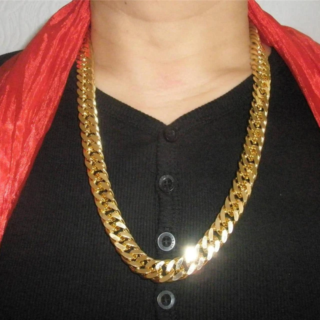 Collar de oro de 24 quilates hombre, cadena cubana de doble sólida y pesada, 23,6 10mm, - AliExpress