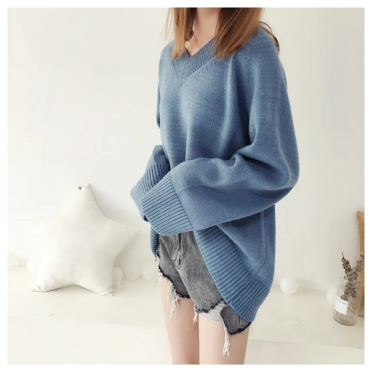 V Neck Drop Shoulder Loose Chunky Sweater Flare Sleeve Oversize Pullover Winter Warm Sweater Fashion Knit Sweater Coat V Neck Drop Shoulder Loose Chunky Sweater Flare Sleeve Oversize Pullover Winter Warm Sweater Fashion Knit Sweater Coat