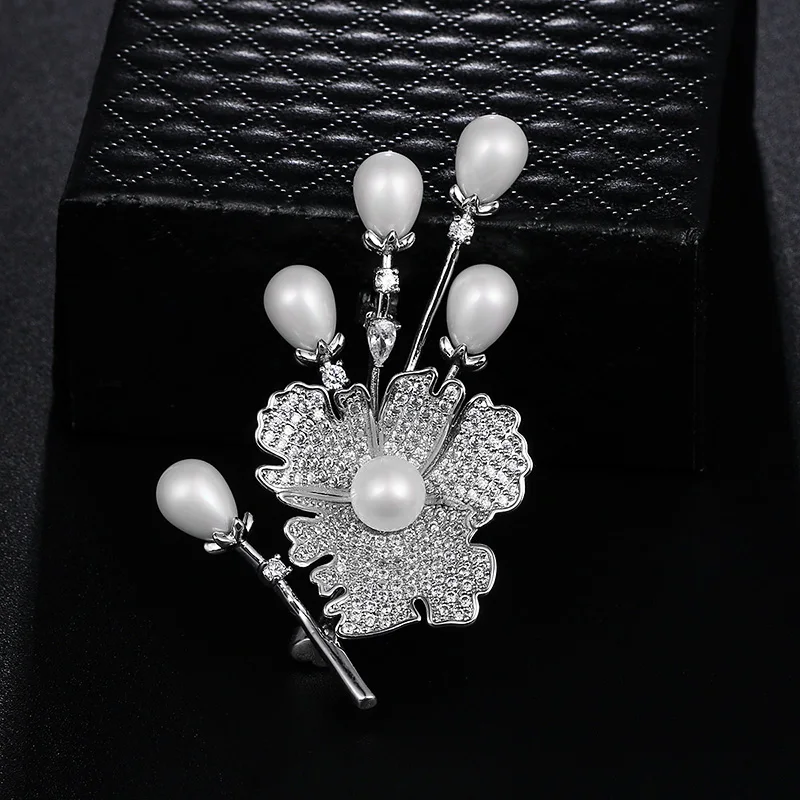 Baiduqiandu цветок ювелирные изделия Блестящий красивый серебряный прозрачный CZ Брошь из искусственного жемчуга букет для свадьбы женское платье рубашка булавки