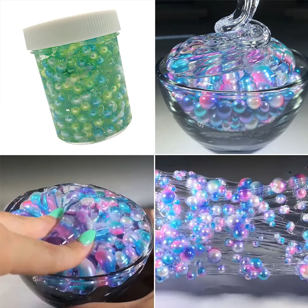 

Beautiful Mermaid Pearl DIY Crystal Mud Slim Decompression Toy Beautiful Pearl Colorful Beads Scented Kids Mud Toy 120ml 2019