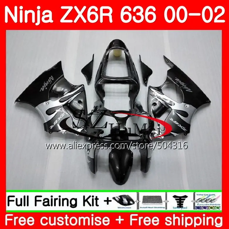 

Bodys For KAWASAKI NINJA ZX 6R 6 R ZX600 CC ZX636 Silver flames 12SH17 ZX6R 00 01 02 ZX 636 ZX-636 ZX-6R 2000 2001 2002 Fairing