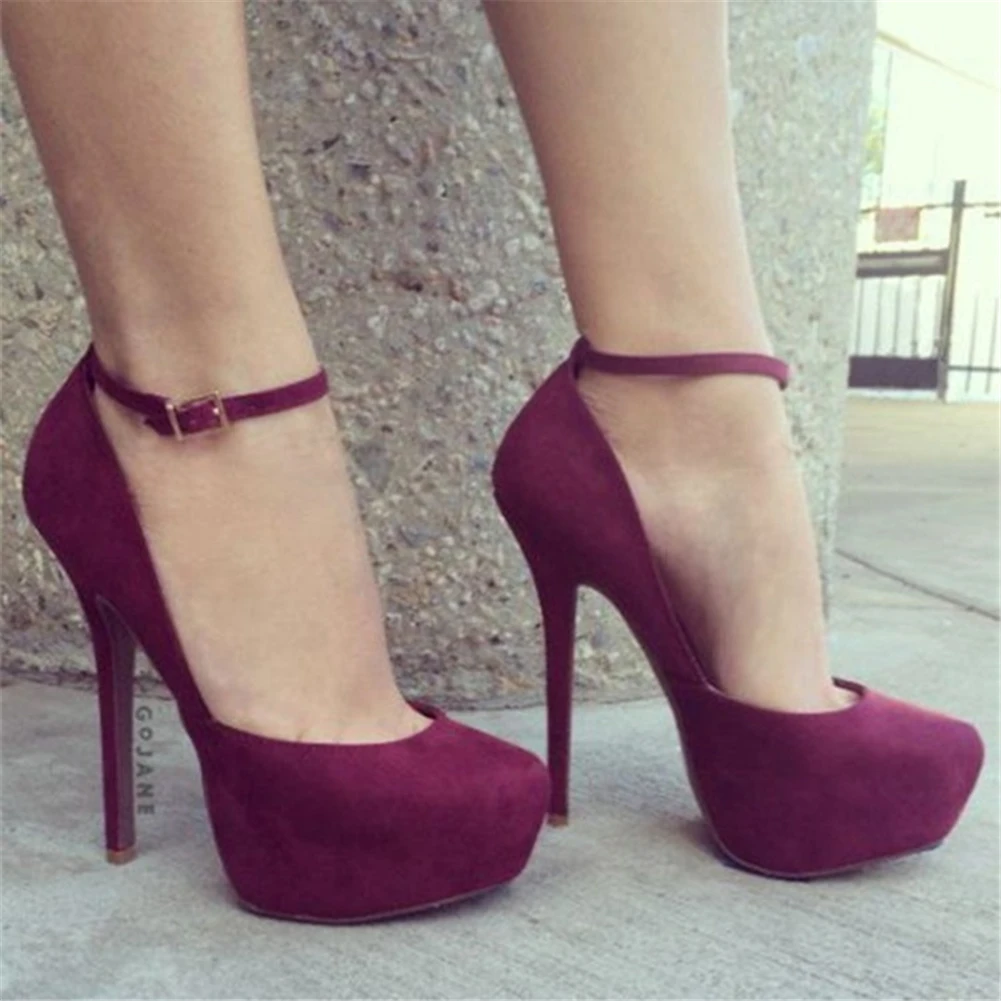 

Big size 47 sexy flock suede thin-heeled platform ankle-strap Women Shoes Summer Party nightclub high heels Shoes Woman Pumps