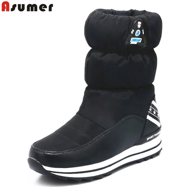 

ASUMER women boots round toe platform mid calf boots fashion down thick fur keep warm snow boots ladies shoes