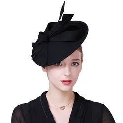 Elegant Women's Wool Fedora - Black Dress Hat for Formal Events (Black Fascinator Hat)