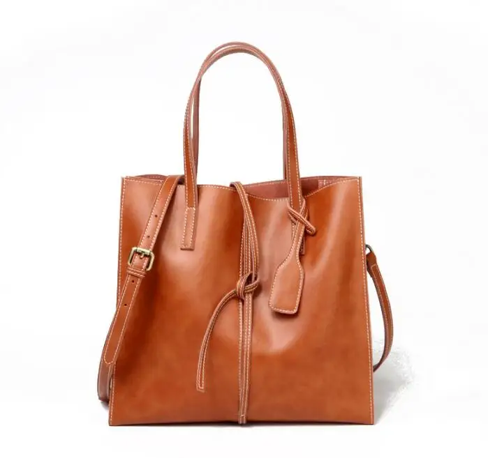 Simple style women's genuine leather handbag one shoulder tote bag cute