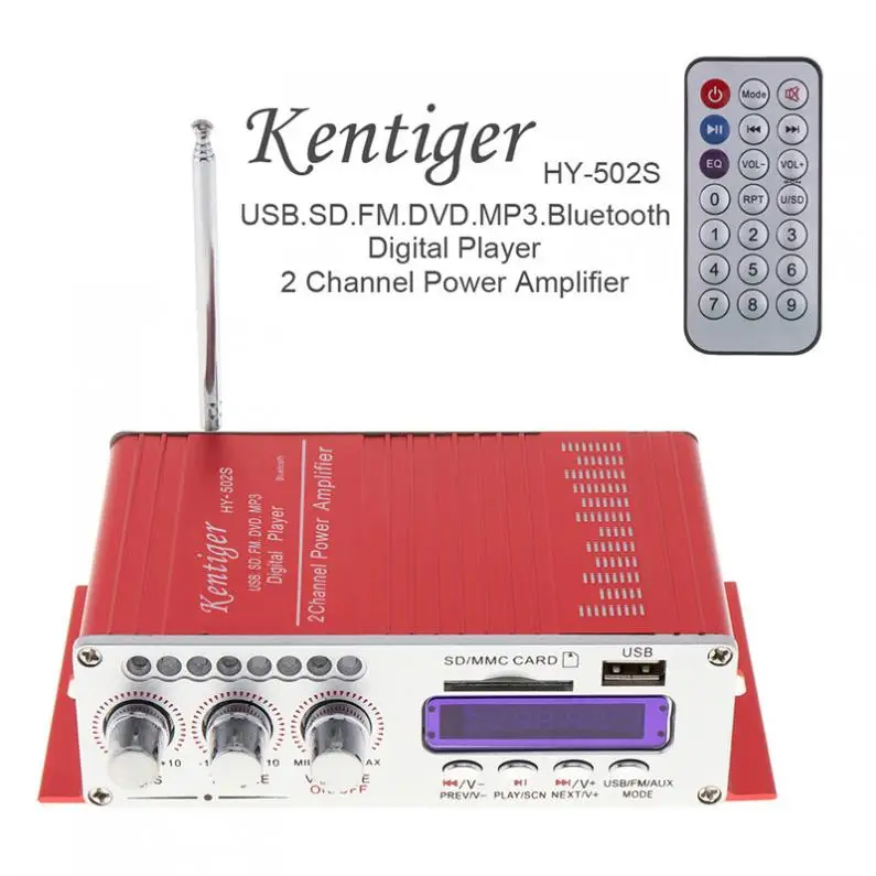 

New HY-502S 2-CH HI-FI Bluetooth Digital Audio Player Car Amplifier FM Radio Stereo Player Support SD / USB / MP3 / DVD Input
