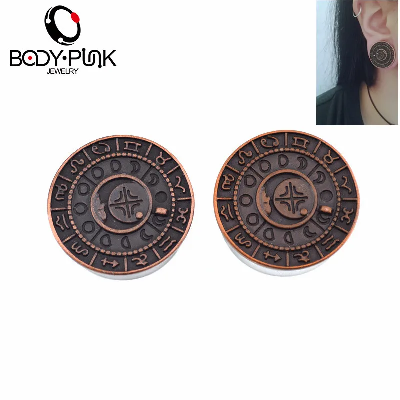 

BODY PUNK Ear Plugs Earrings Zodiac Steel Piercing Jewelry for Women Girls