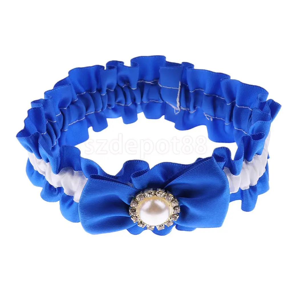 Navy Blue Wedding Bridal Lace Garter Pearl Bow Charm Prom Accessories