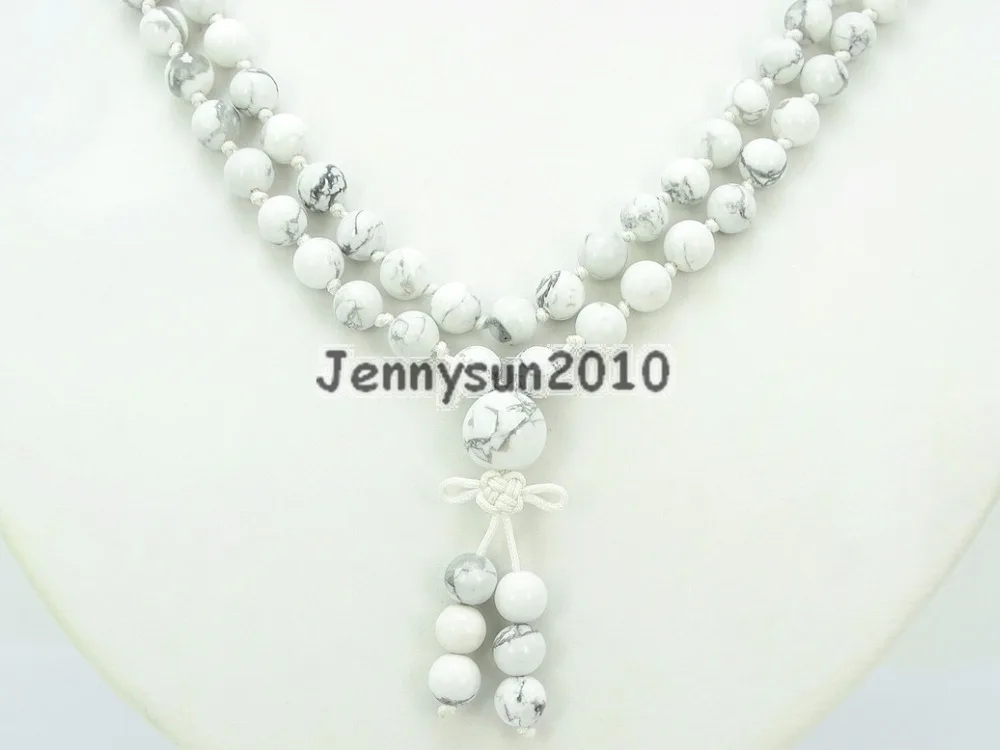 

Natural White Tur-quoise 6mm Gems Stone Buddhist 108 Beads Prayer Mala Knot Necklace Multi-Purpose 5Strands/Pack