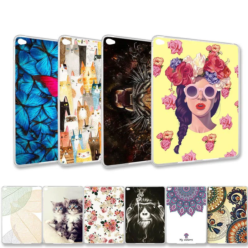 

Silicone Table Case For Apple iPad 6 Case Air 2 iPad6 9.7 inch Soft TPU Pattern Table Bag Anti-knock Back Cover Prorective Shell