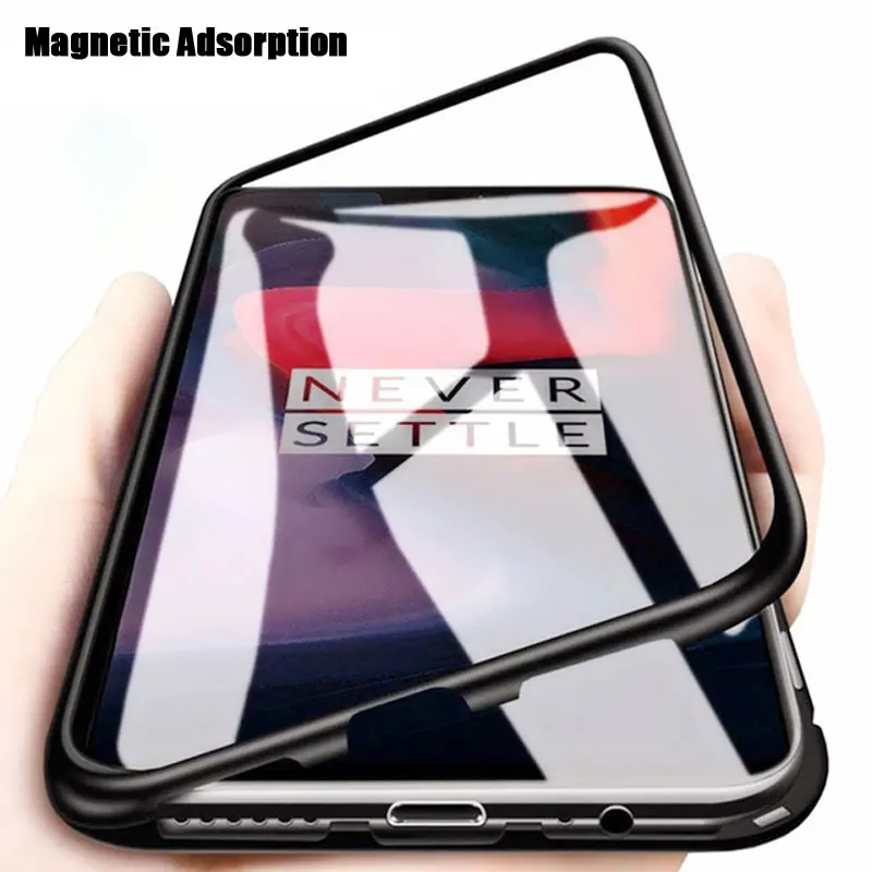 

Magnetic Adsorption Case Cover for OnePlus 7 Pro 6T Tempered Glass+ Metal Frame Phone Cases for One Plus 7 Pro 6T 5T 1+7 Cover