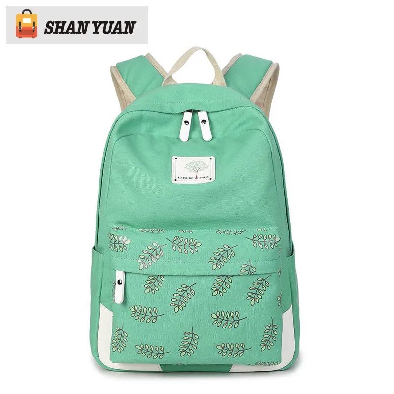 

2016 Fashion Girl School Bags For Teenagers Cute Leaf Printing Canvas Women Backpack Mochila Escolar Casual Bag School Backpack