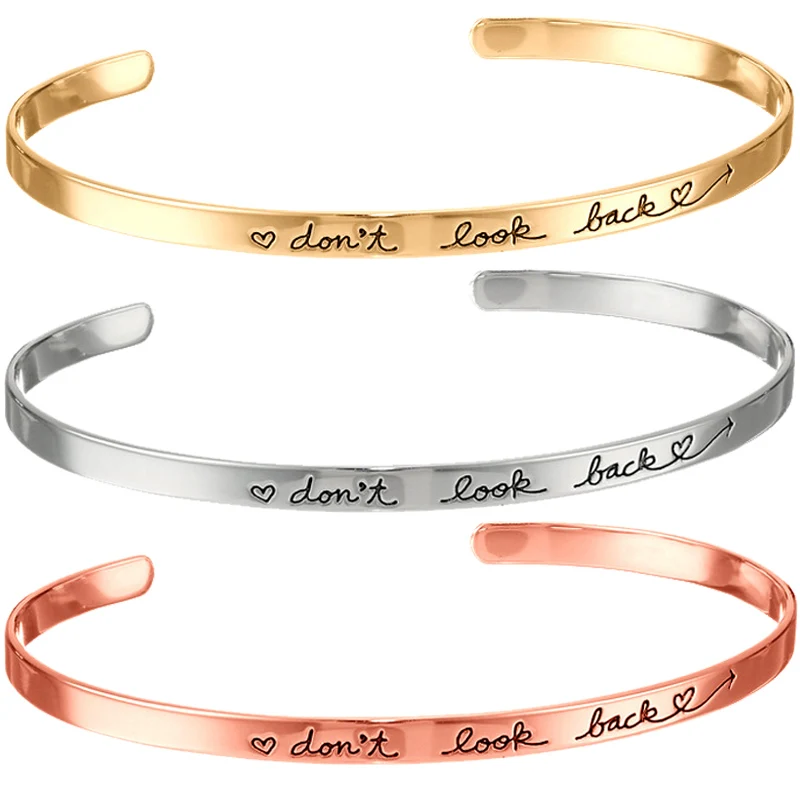 Positive inspirational quotes bangle bracelet metal carved letter don't