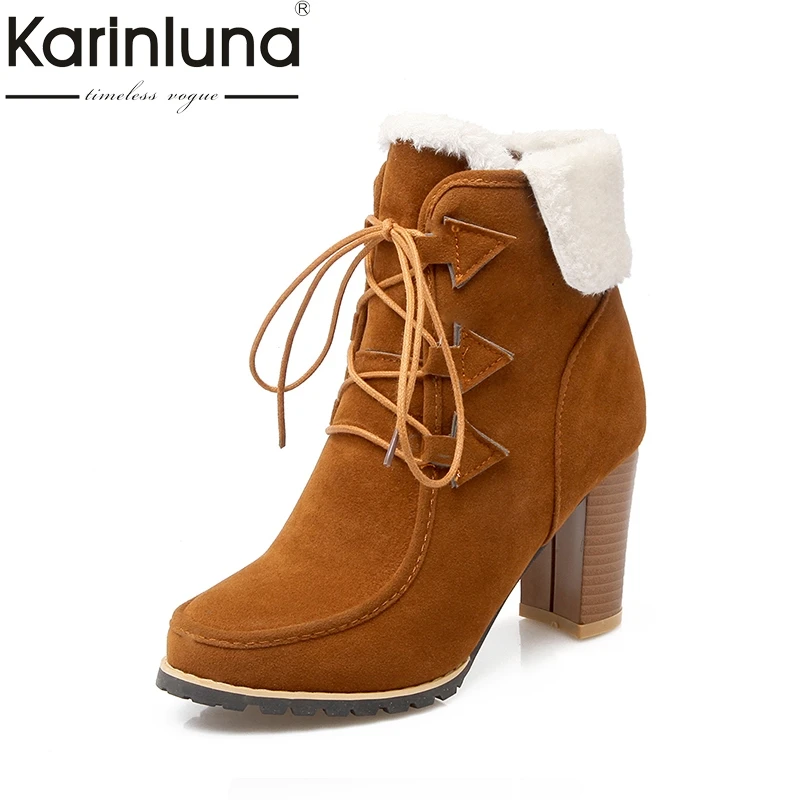 

KARINLUNA Large Size 34-42 British Style Women Shoes Woman Lace Up High Heel Autumn Winter Ankle Boots Bottine Footwear