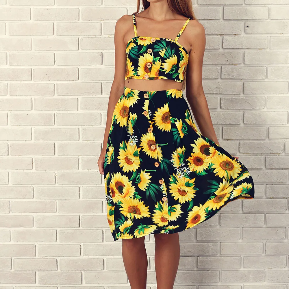 Vestidos verano 2018 женское летнее платье с цветочным принтом на пуговицах без рукавов