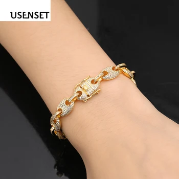 

USENSET Iced Out Zircon Bead Chain Bracelet Copper Material Gold Color Bling Bling CZ Men Hip hop Jewelry