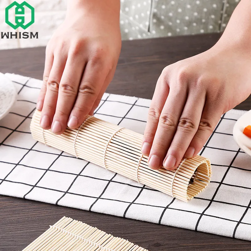 WHISM Bamboo Rolling Mat Sushi Roller Kits Sushi Maker with Paddle Home